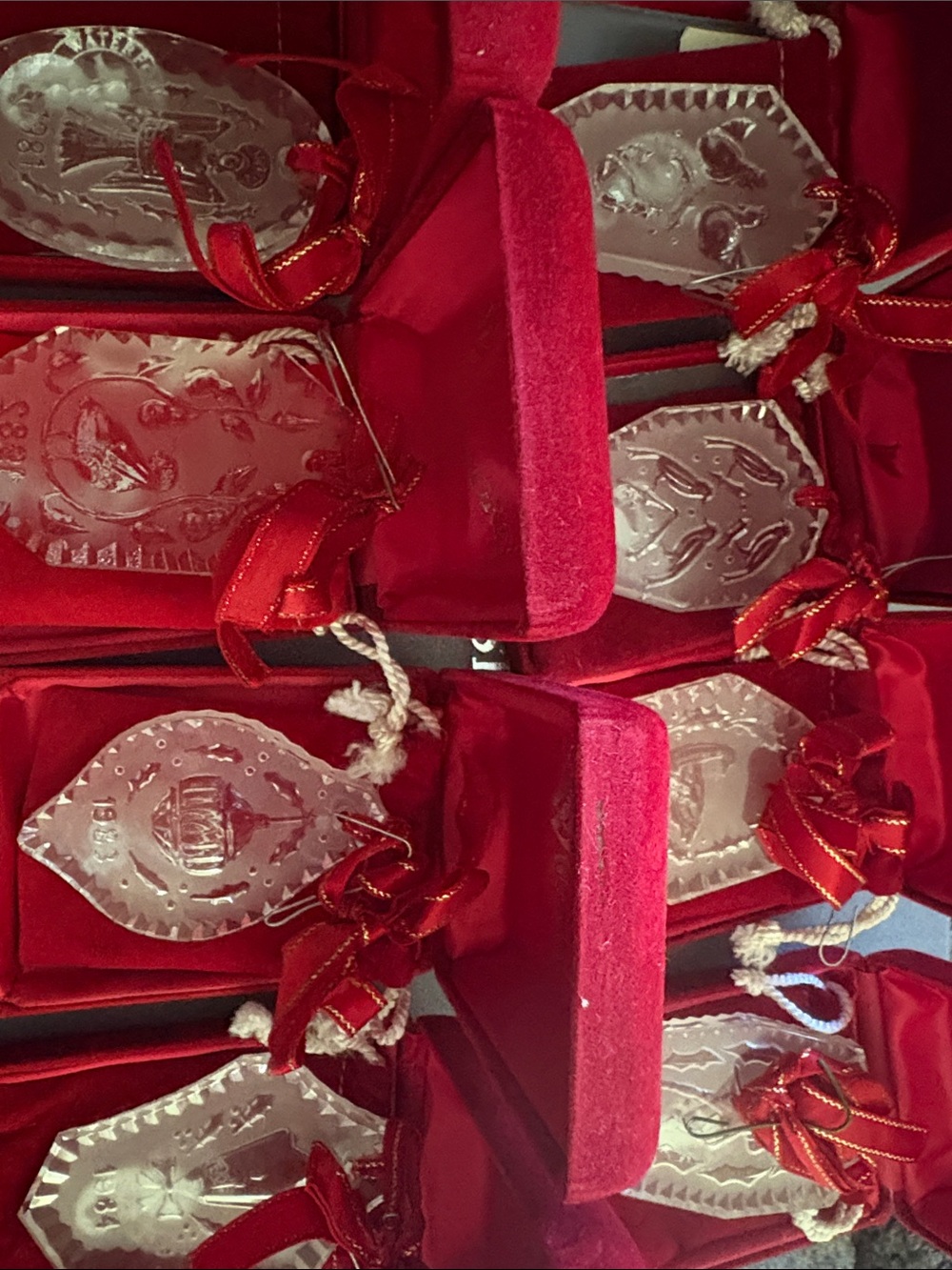 Waterford Crystal Ornaments 12 Days of Christmas 12 Ornaments W/ Red Velvet Box